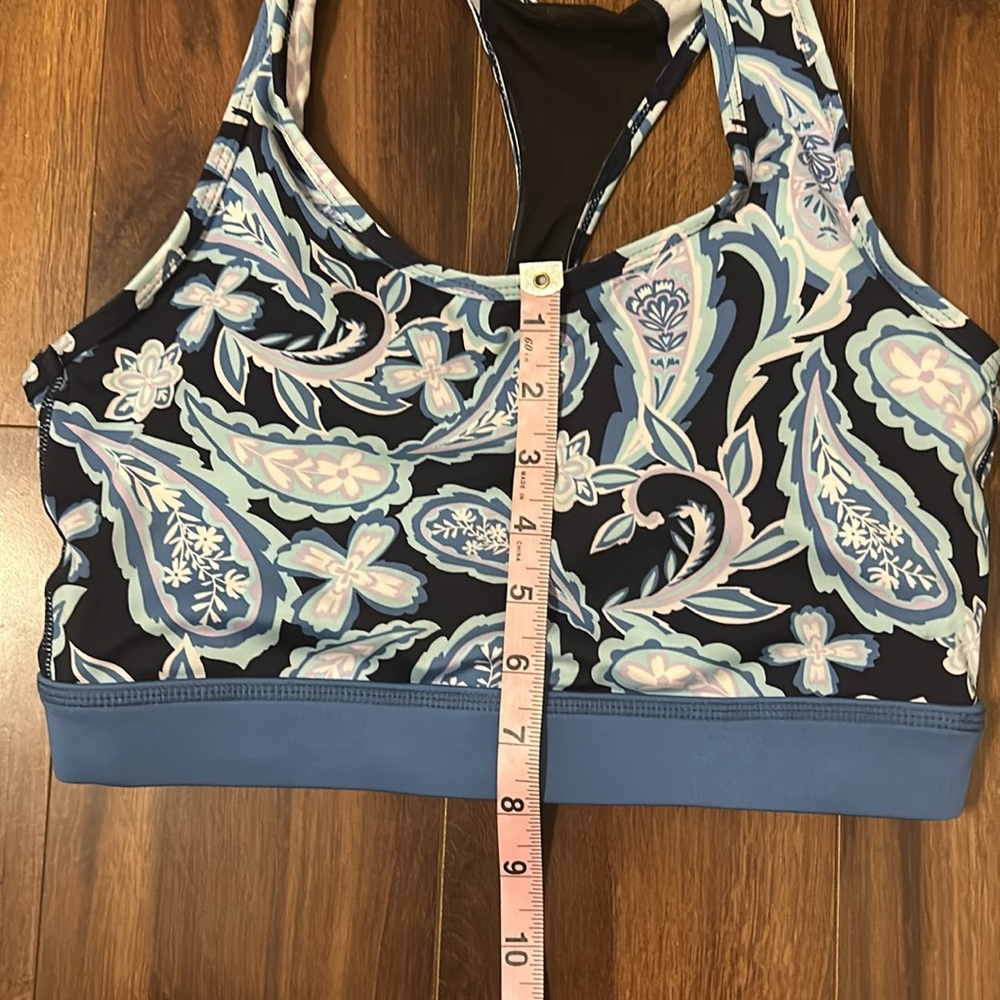 Blue Floral Sports Bra Mesh Back Medium Full Coverage Workout Bra w Inserts - Picture 8 of 9